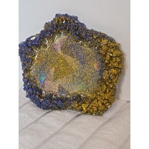 Handmade Resin Crystal Edge Trinket Holder Holographic Blue And Gold  784